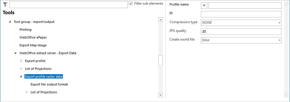 Export profile raster data configuration Export profile raster data configuration
