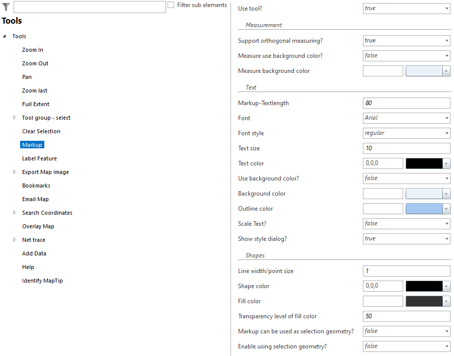 Markup tool configuration Markup tool configuration