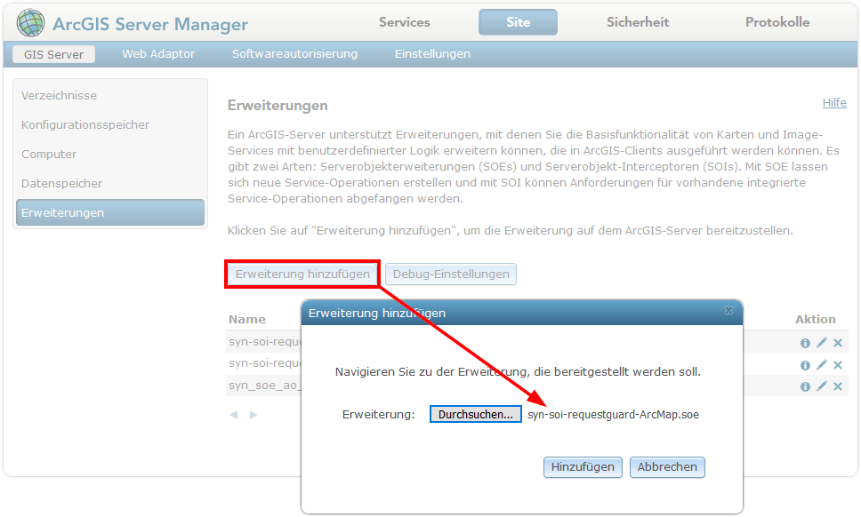 Hinzufügen der SOI am Verbundserver Hinzufügen der SOI am Verbundserver