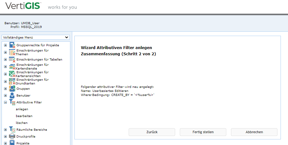 Attributiven Filter anlegen - 2. Schritt Attributiven Filter anlegen - 2. Schritt