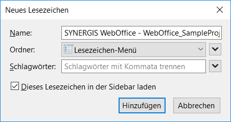 Favorit - Name/Ordner/Schlagwörter wählen und hinzufügen Favorit - Name/Ordner/Schlagwörter wählen und hinzufügen