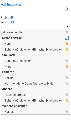 Value list: Verfügbare Ansichten werden in einer Liste angezeigt Value list: Verfügbare Ansichten werden in einer Liste angezeigt