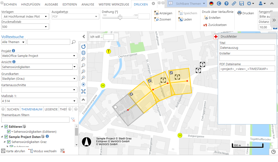 Indexdruck über Verlauflinie mit teilweise deselektierten Blättern im Core Client Indexdruck über Verlauflinie mit teilweise deselektierten Blättern im Core Client