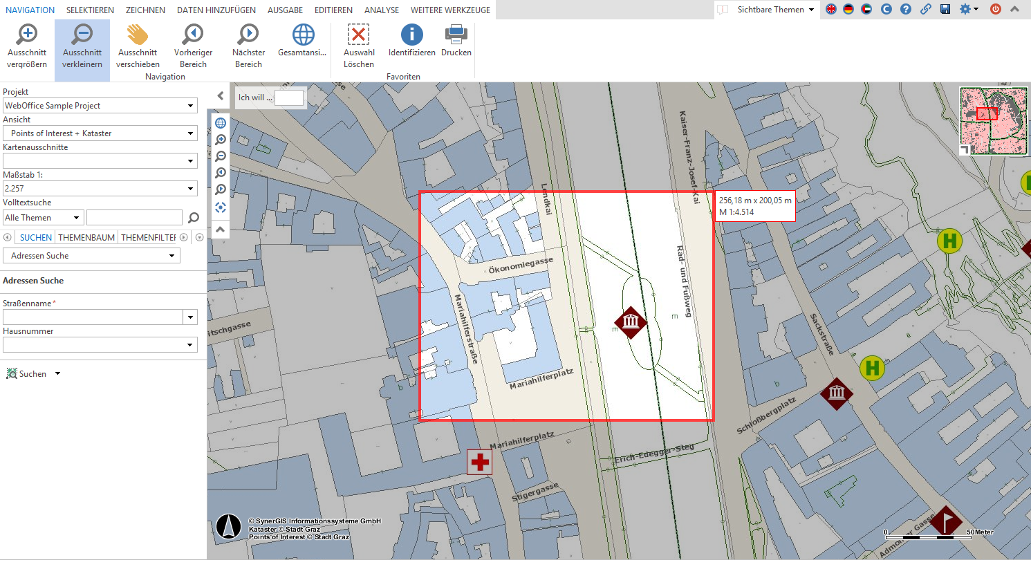 Festlegen des zu verkleinernden Kartenausschnittes Festlegen des zu verkleinernden Kartenausschnittes