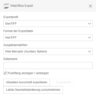 Datenexport Werkzeugfenster für Rasterdaten Datenexport Werkzeugfenster für Rasterdaten