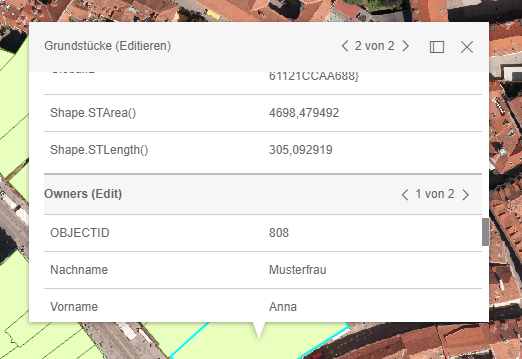 Mehrere Objekte mittels MapTip im WebOffice flex Client gefunden mit angehängten Relates zwischen welchen man wechseln kann Mehrere Objekte mittels MapTip im WebOffice flex Client gefunden mit angehängten Relates zwischen welchen man wechseln kann