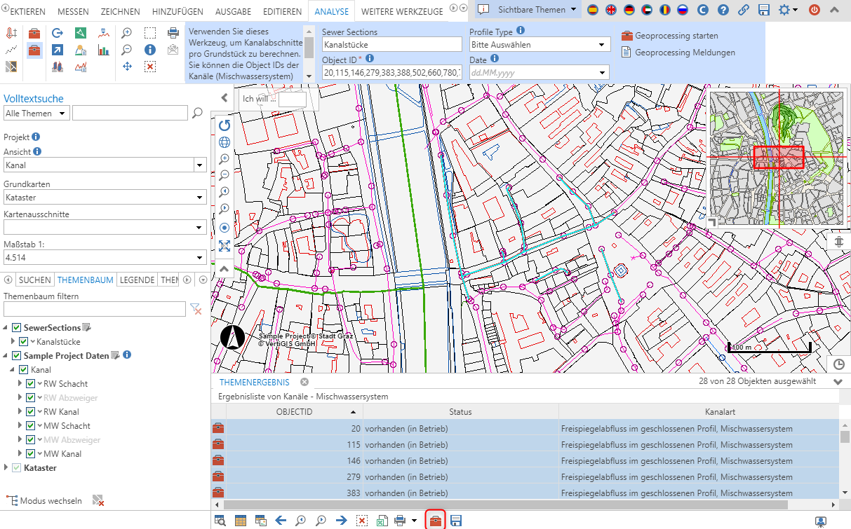 Selektierte Kanäle - Mischwassersystem um Objects IDs für das Geoprocessing-Werkzeug zu übergeben Selektierte Kanäle - Mischwassersystem um Objects IDs für das Geoprocessing-Werkzeug zu übergeben