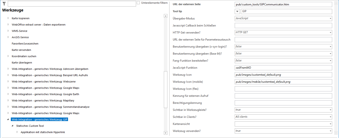 Konfiguration eines generischen Werkzeuges für den GIP Communicator Aufruf Konfiguration eines generischen Werkzeuges für den GIP Communicator Aufruf