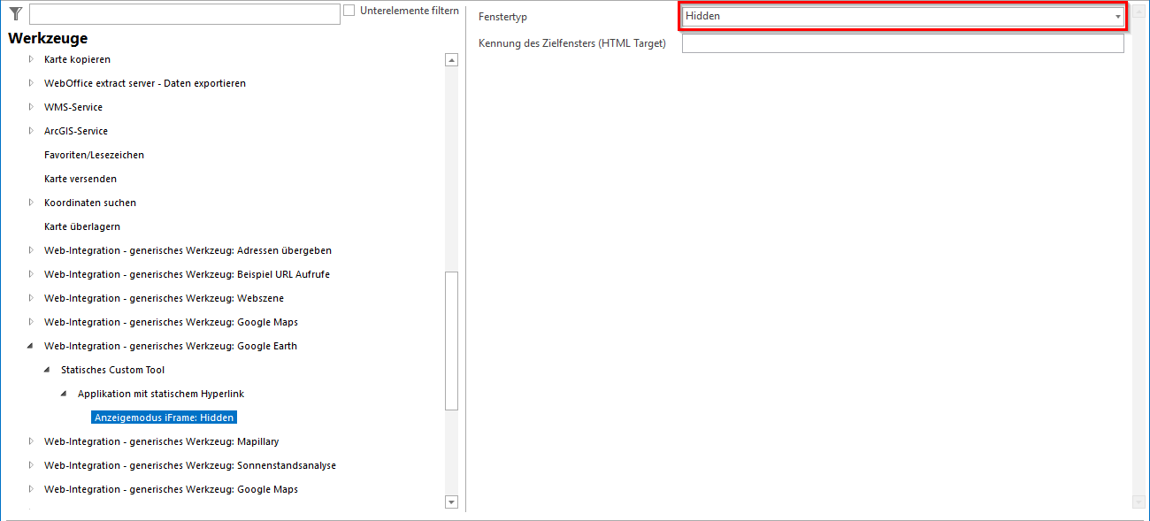 Konfiguration eines Statischen Custom Tool für Google Earth Widget © Konfiguration eines Statischen Custom Tool für Google Earth Widget ©