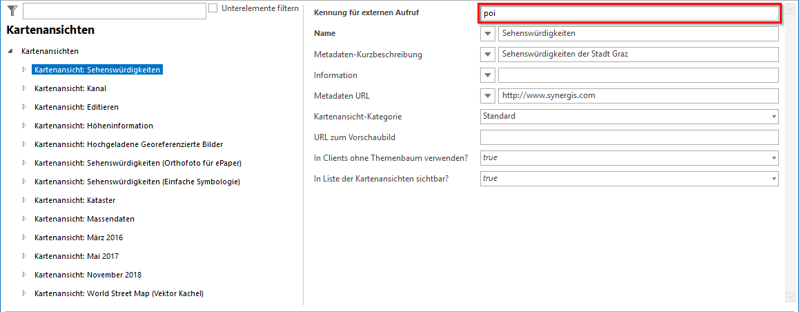 Kartenansichten - Kennung für externen Aufruf Kartenansichten - Kennung für externen Aufruf