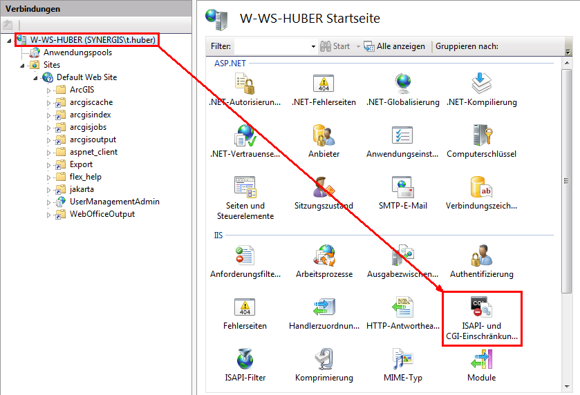Navigieren Sie zum Webserver und öffnen ISAPI- und CGI-Einschränkungen im IIS Manager Navigieren Sie zum Webserver und öffnen ISAPI- und CGI-Einschränkungen im IIS Manager