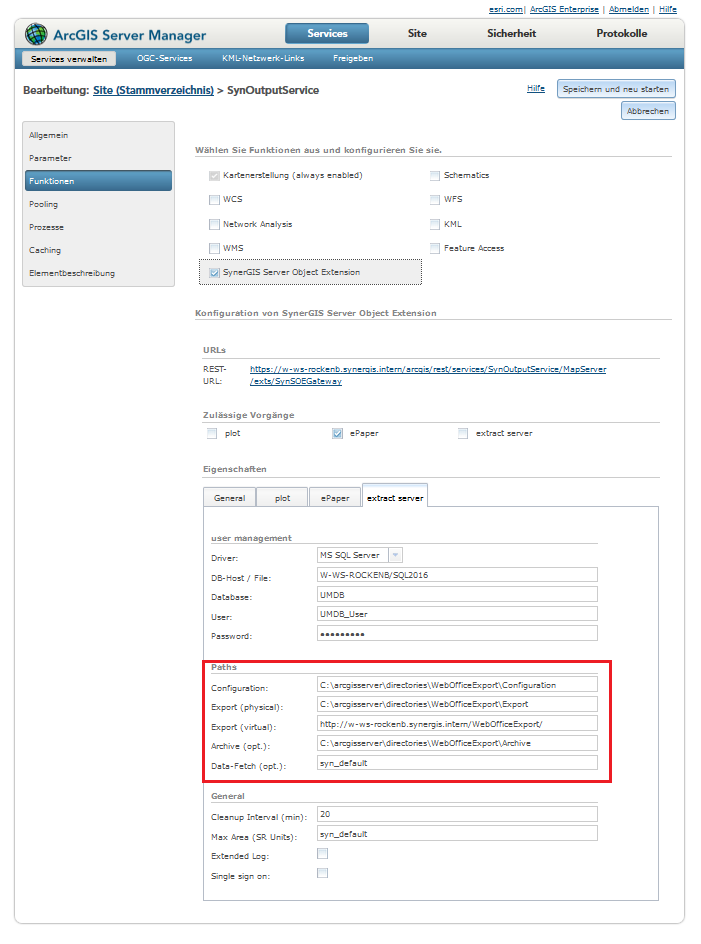 Konfiguration der WebOffice extract server extension Konfiguration der WebOffice extract server extension