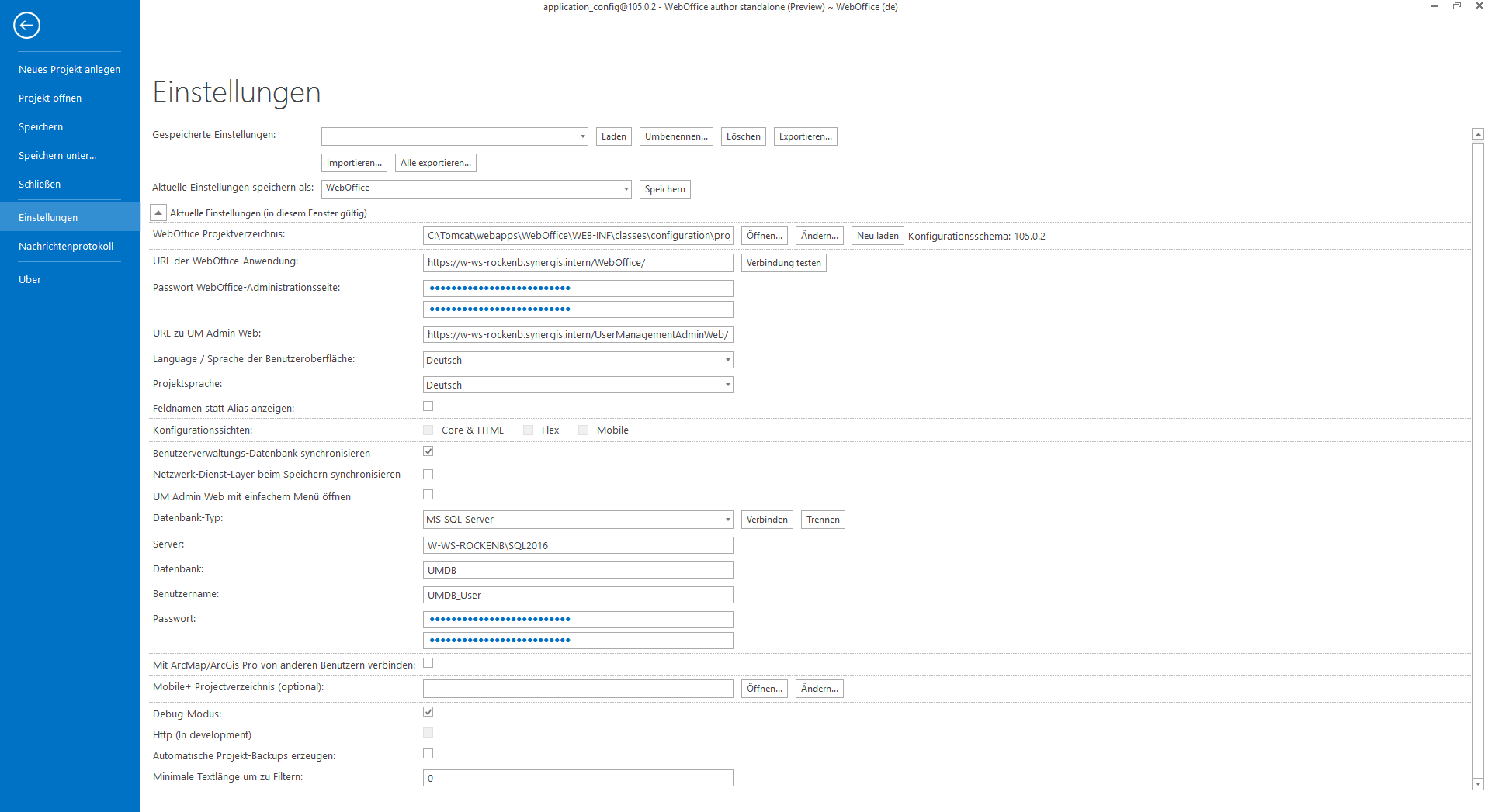 WebOffice author standalone - Einstellungen