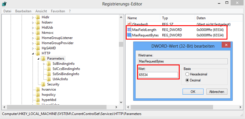 MaxFieldLength und MaxRequestBytes MaxFieldLength und MaxRequestBytes