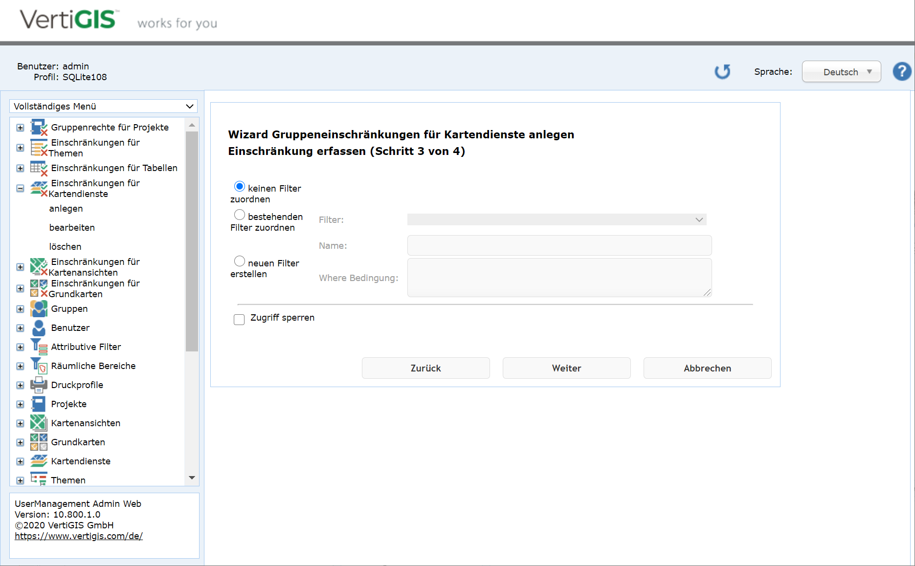 Gruppeneinschränkungen für Kartendienste anlegen - Schritt 3 Einschränkungen erfassen Gruppeneinschränkungen für Kartendienste anlegen - Schritt 3 Einschränkungen erfassen