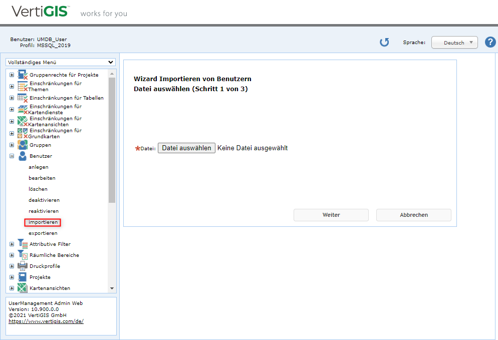 Auswahl der CSV- oder Excel-Datei
