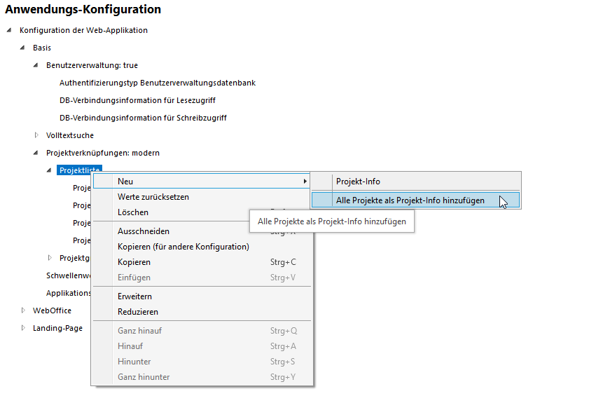 Generierung der Projektliste Generierung der Projektliste