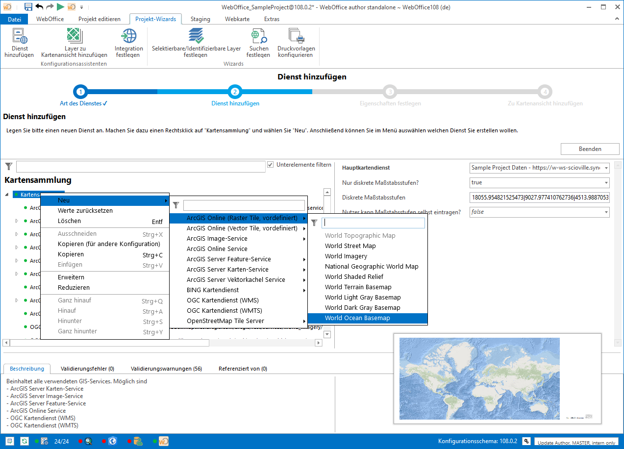 Assistent - "Kartendienst hinzufügen" - Auswahl vordefinierter ArcGIS Online Dienste