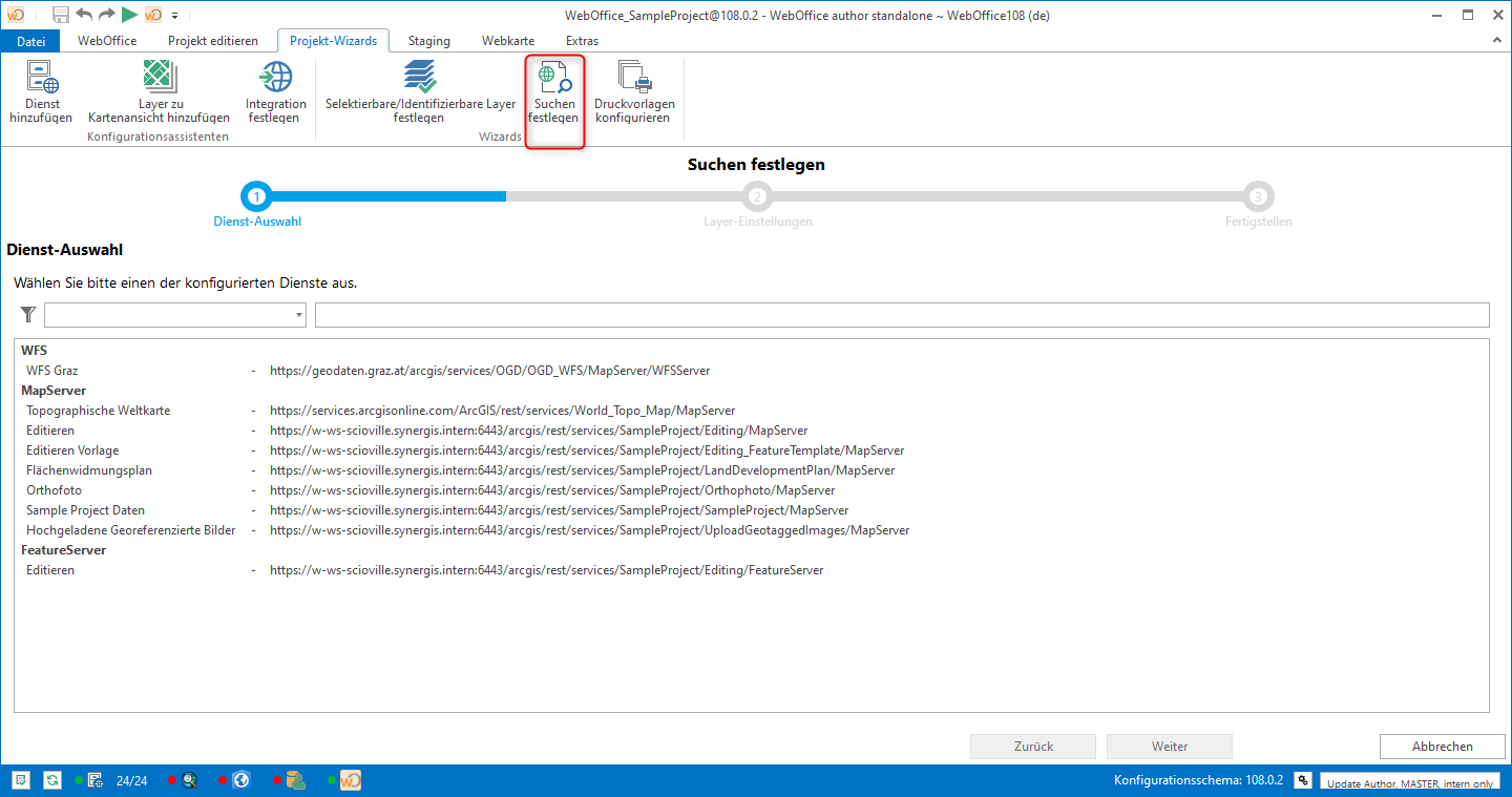 Ausführung des Assistenten ArcGIS-Suche erstellen" Ausführung des Assistenten ArcGIS-Suche erstellen"