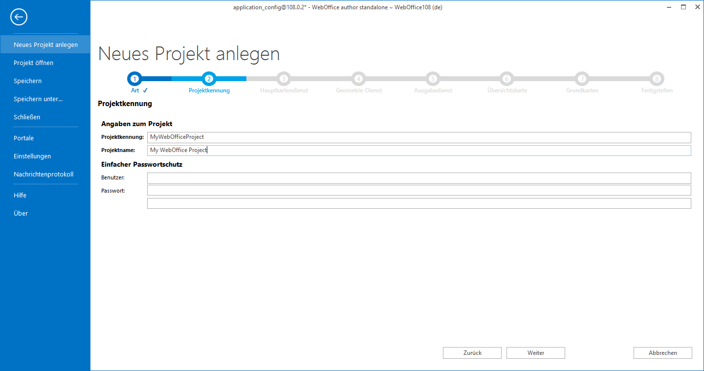 Wizard "Projekt erstellen" - Angaben zum Projekt Wizard "Projekt erstellen" - Angaben zum Projekt
