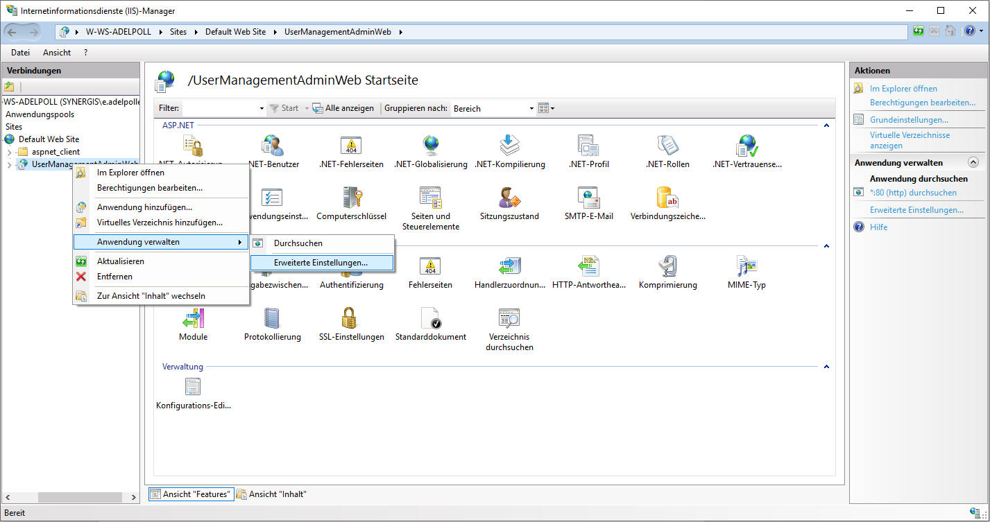 Öffnen der erwiterten Einstellungen für das UserManagement Öffnen der erwiterten Einstellungen für das UserManagement