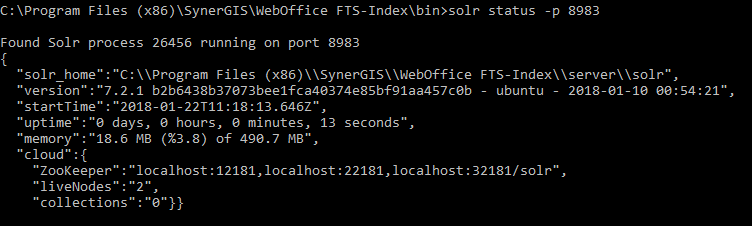 Status einer SolrCloud Instanz (zu erkennen am JSON-Knoten „cloud“ mit dem ConnectionString ZK_HOST) Status einer SolrCloud Instanz (zu erkennen am JSON-Knoten „cloud“ mit dem ConnectionString ZK_HOST)