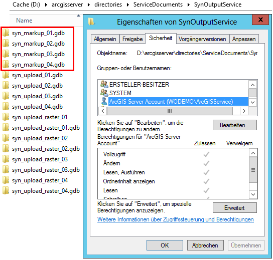 SynOutputService - Berechtigungen auf gdb setzen