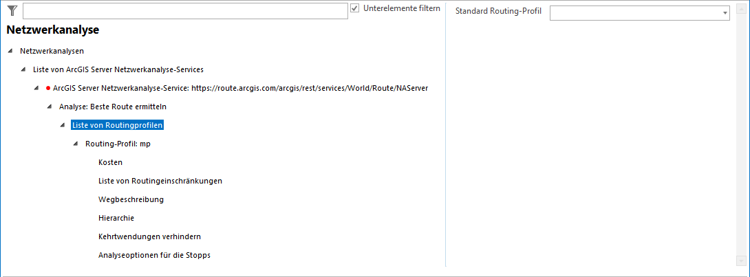 Konfiguration Liste von Routingprofilen Konfiguration Liste von Routingprofilen