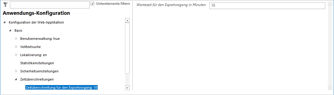 Konfiguration - Zeitüberschreitung für den Exportvorgang Konfiguration - Zeitüberschreitung für den Exportvorgang