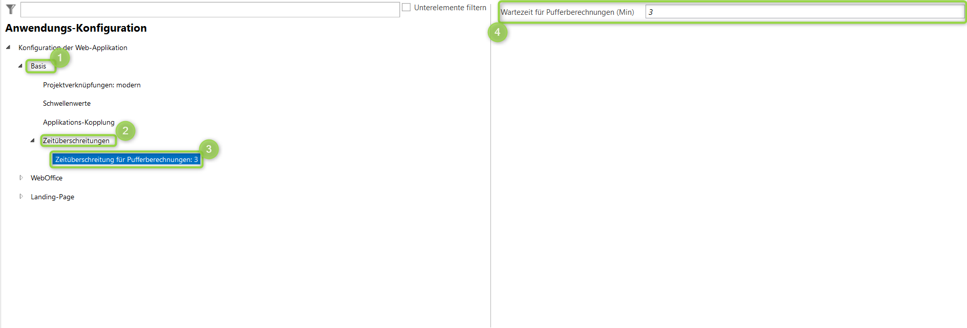 Konfiguration - Zeitüberschreitung für Pufferberechnungen Konfiguration - Zeitüberschreitung für Pufferberechnungen