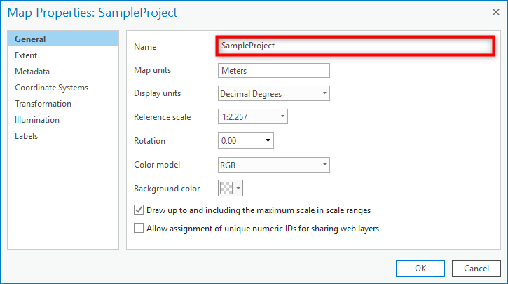 ArcGIS Pro Karteneigenschaften Name