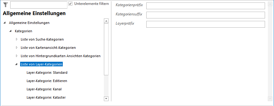 Konfiguration der Liste von Layer-Kateogrien