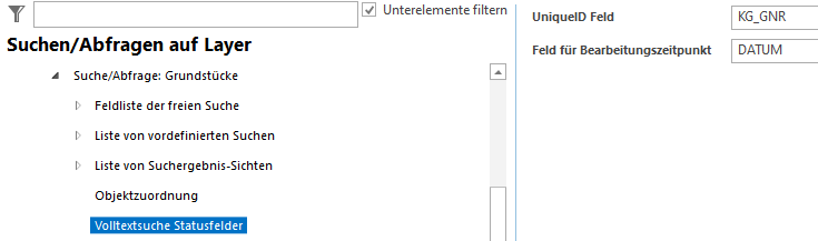 Konfiguration der Volltextsuche Statusfelder Konfiguration der Volltextsuche Statusfelder