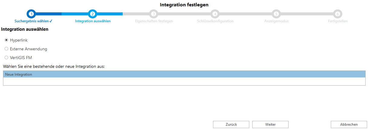 Auswahl des Integrationstyps Auswahl des Integrationstyps