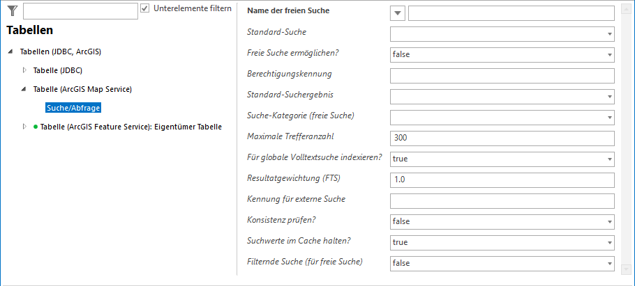 Konfiguration einer Tabellensuche (ArcGIS Map Service) Konfiguration einer Tabellensuche (ArcGIS Map Service)