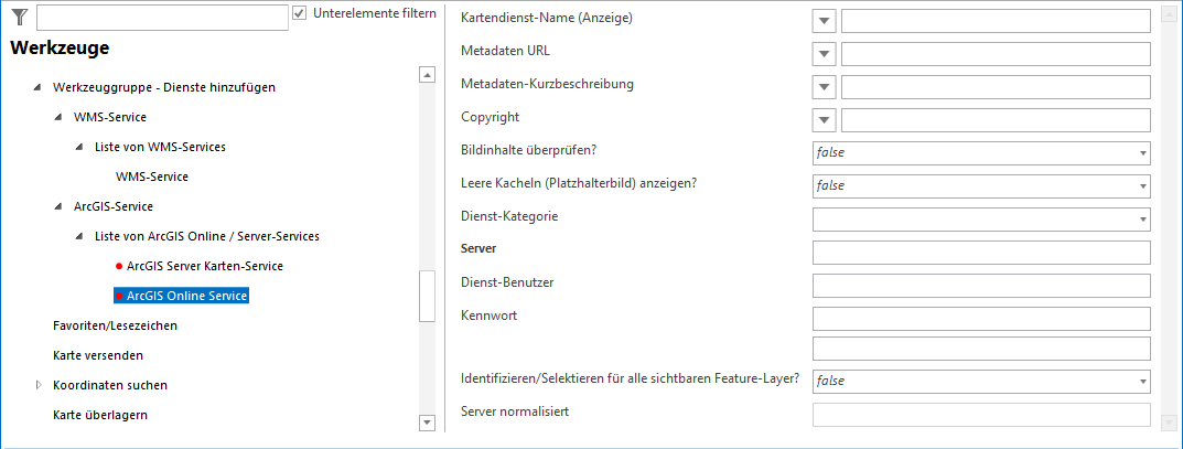 Konfiguration - Liste von ArcGIS Online / Server Diensten Konfiguration - Liste von ArcGIS Online / Server Diensten