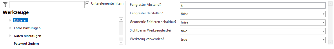 Konfiguration des Werkzeugs Editieren