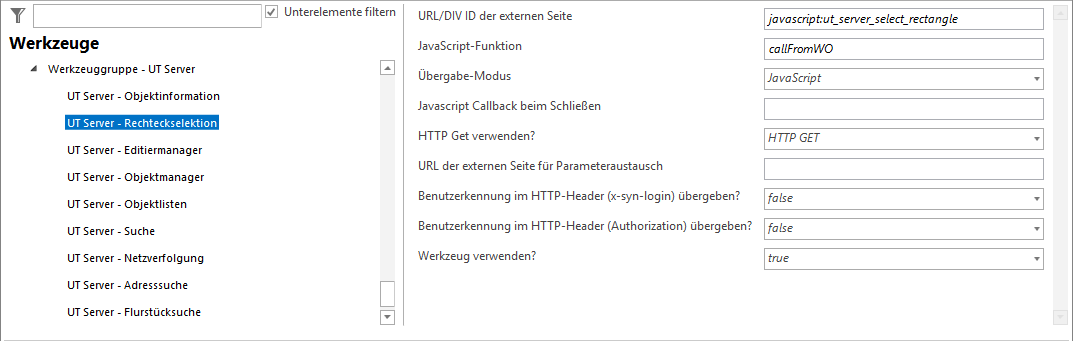 Konfiguration - UT Server - Rechteckselektion Konfiguration - UT Server - Rechteckselektion