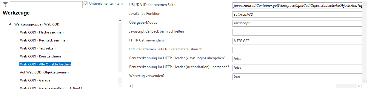 Konfiguration - Web CODI Alle Objekte löschen Konfiguration - Web CODI Alle Objekte löschen