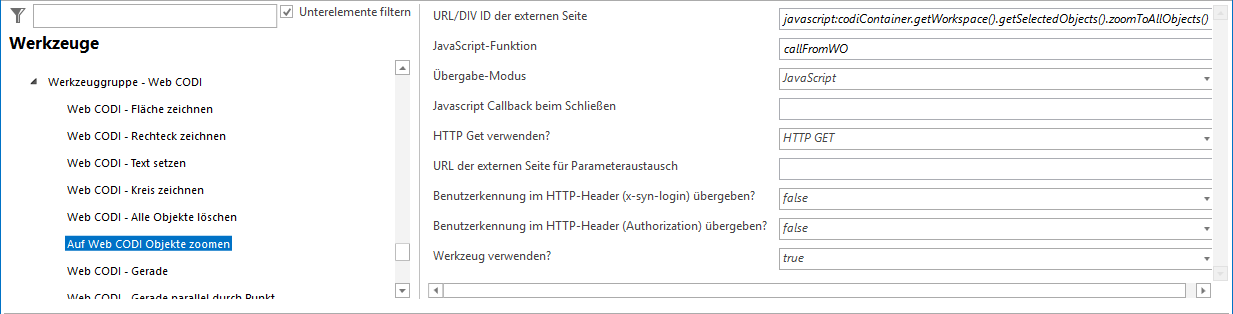 Konfiguration - Auf Web CODI Objekte zoomen Konfiguration - Auf Web CODI Objekte zoomen
