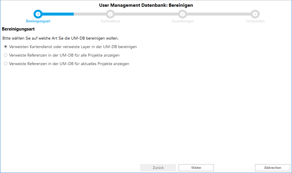 Auswahl der Bereinigungsart Auswahl der Bereinigungsart