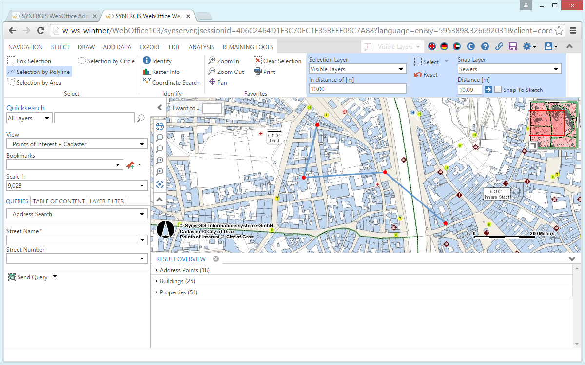 Selecting with a line in the WebOffice core Client