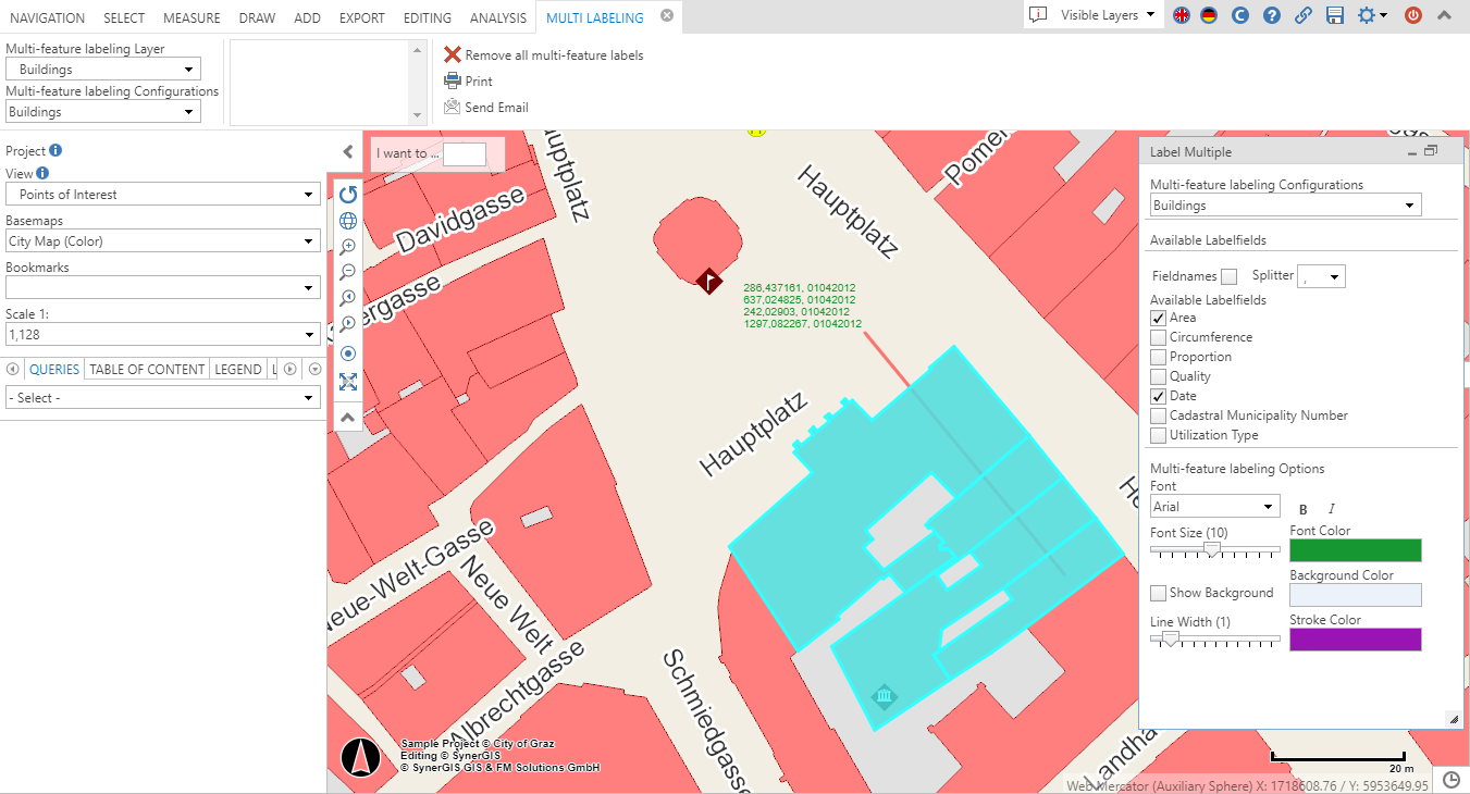 Multi labeling in the WebOffice core client - selecting several polygons