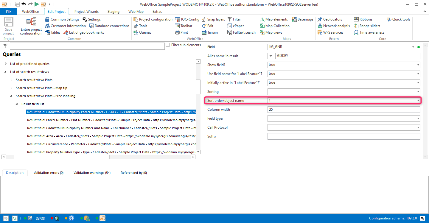 Adjustment of the Sort order/object name variable in the WebOffice author standalone