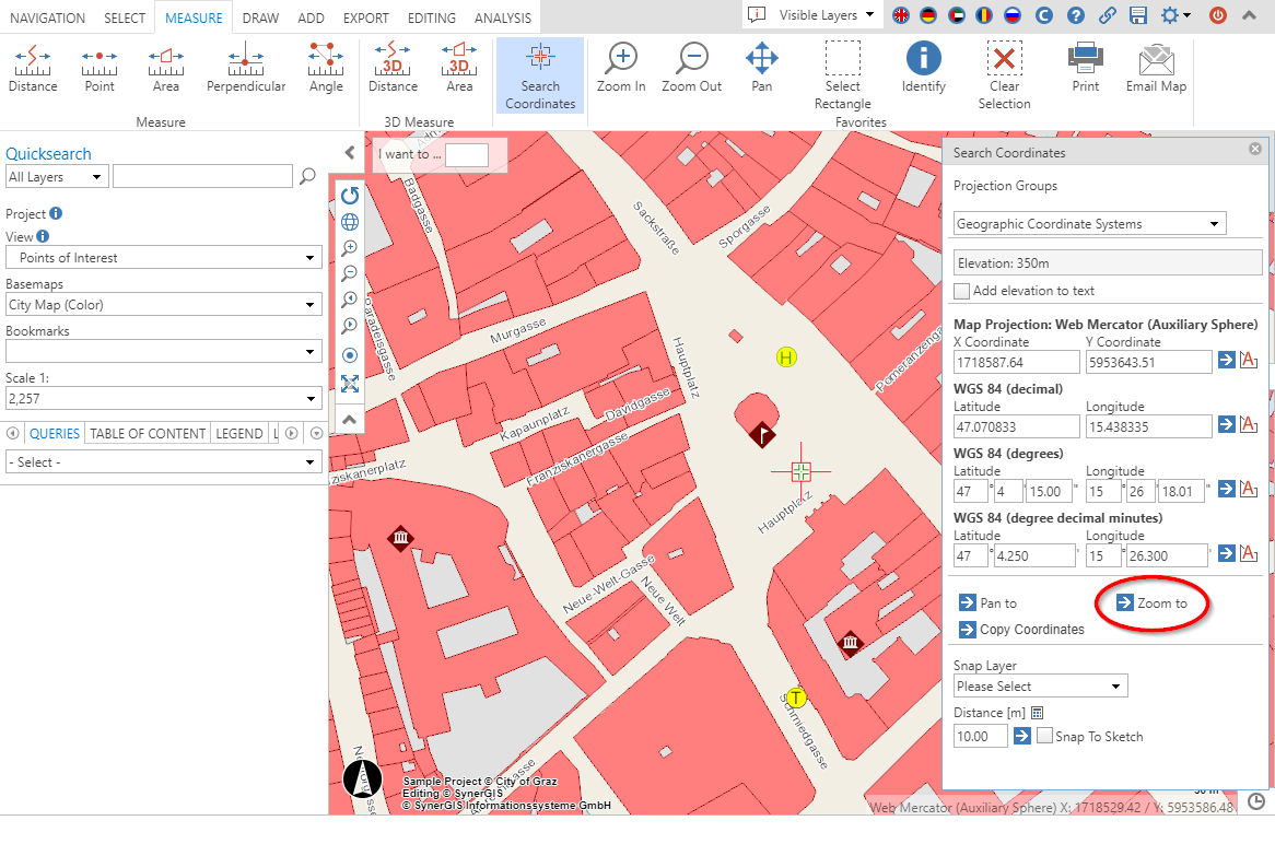 Zoom to coordinates in the WebOffice core client