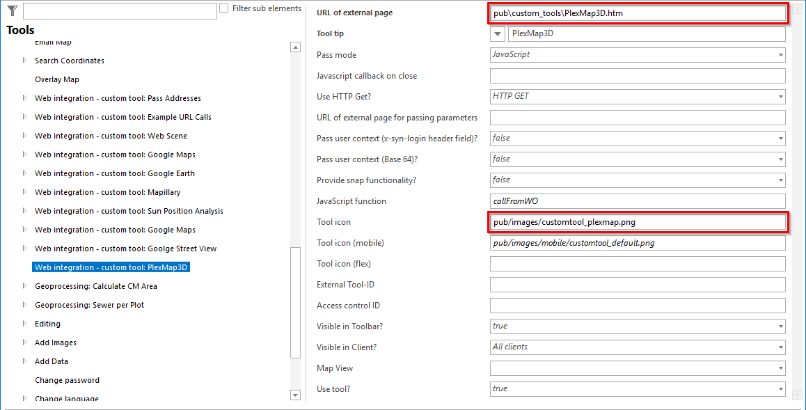 Configuration of a custom tool for PlexMap3D Configuration of a custom tool for PlexMap3D