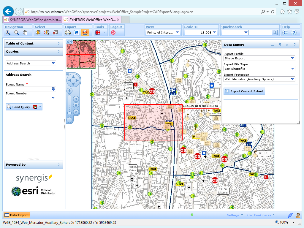 Data export using a bounding box