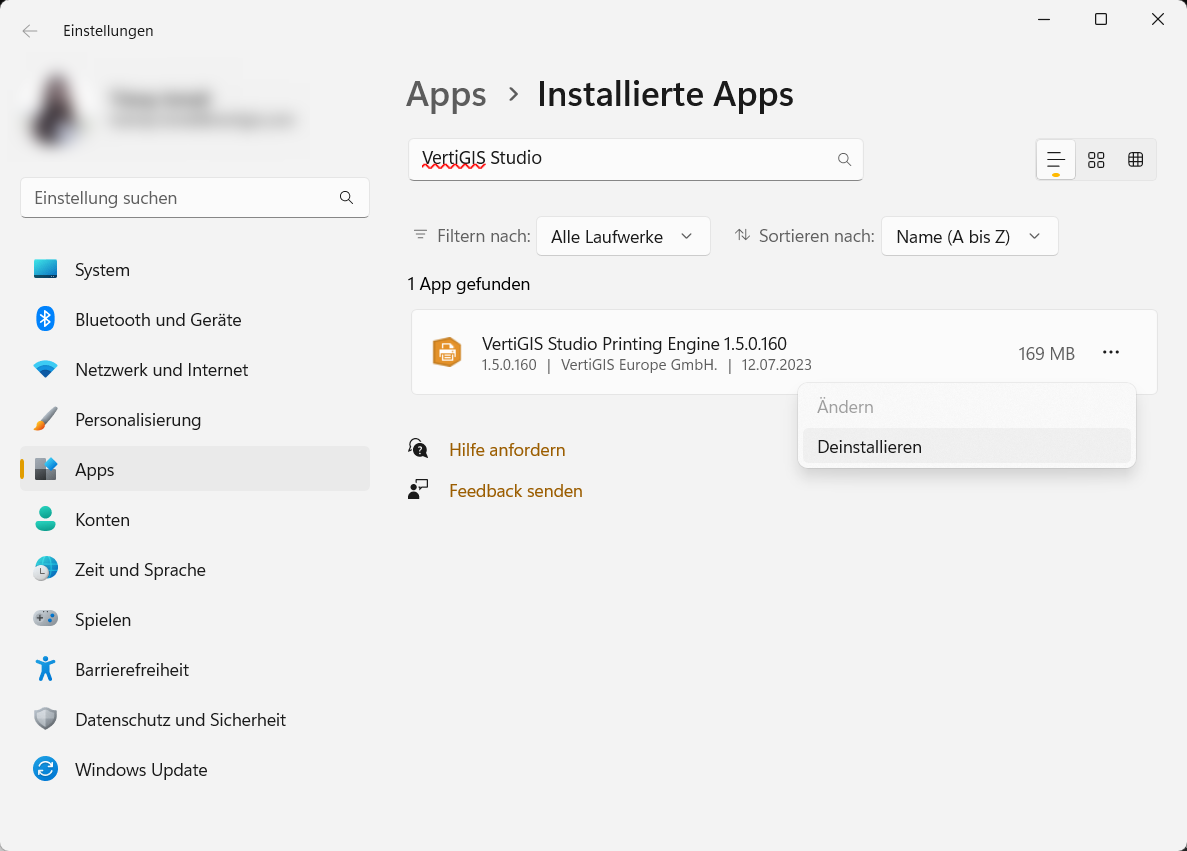 Uninstalling VertiGIS Printing Uninstalling VertiGIS Printing