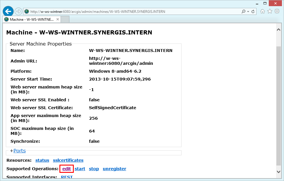Edit server machine properties