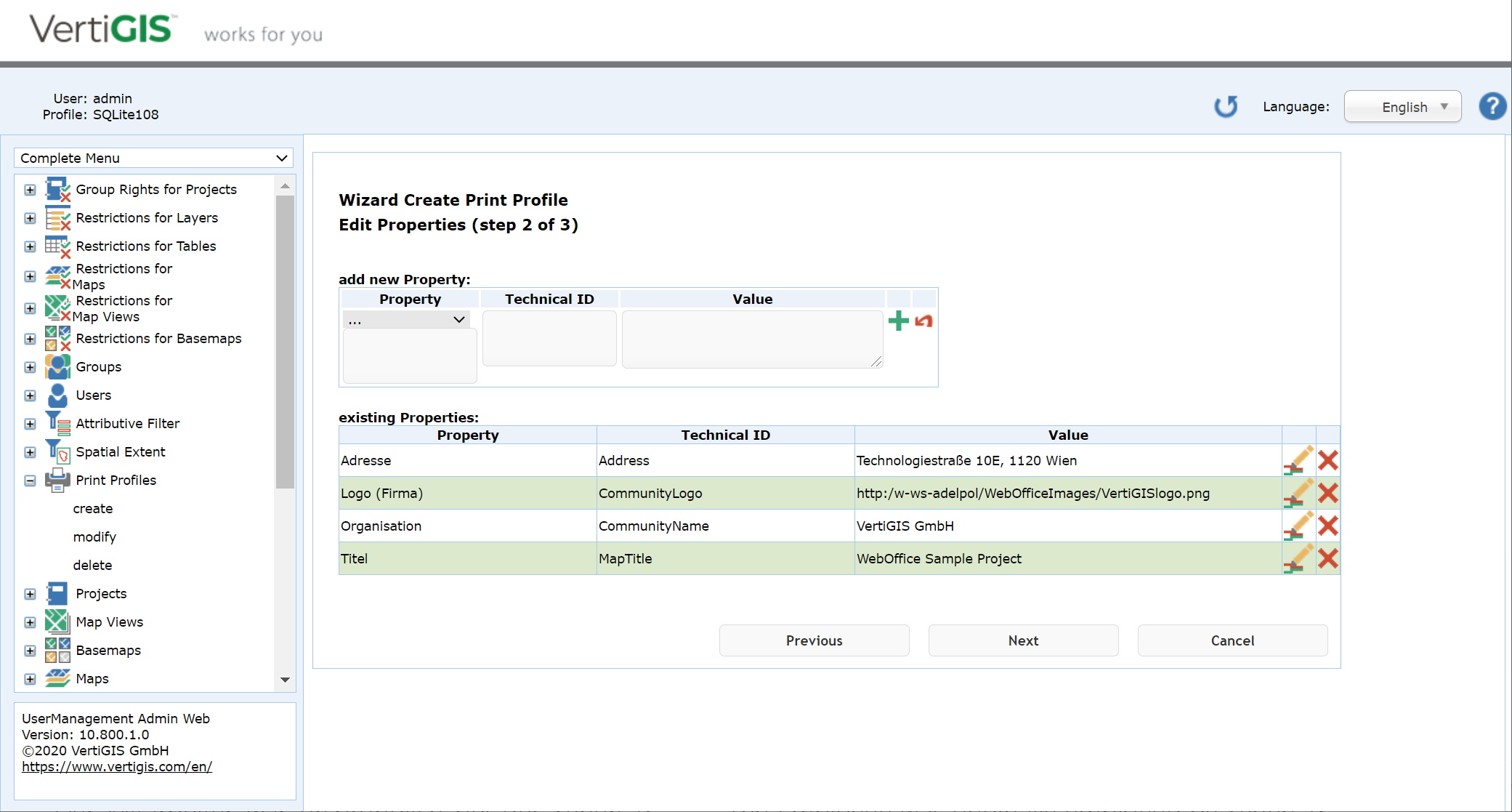 Create print profile - step 2